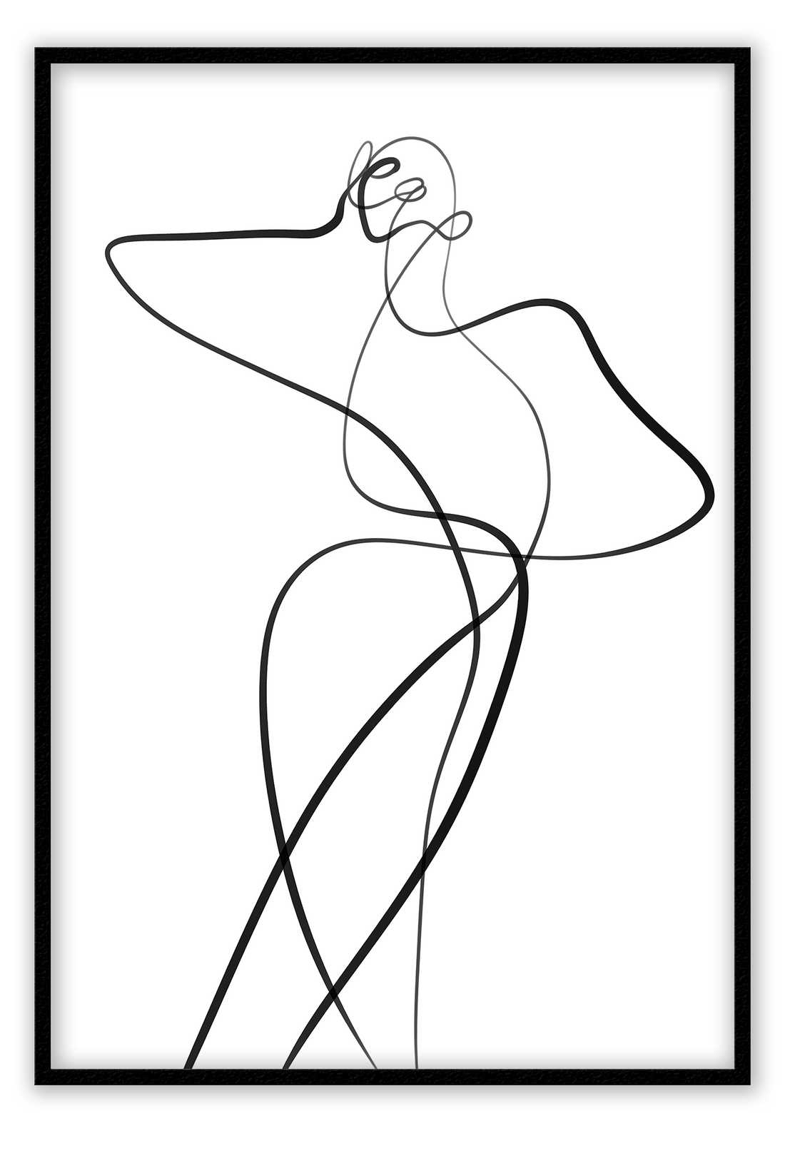 Line art minimal scandi portrait print outline shape woman hand body sexy bedroom black line on white background.