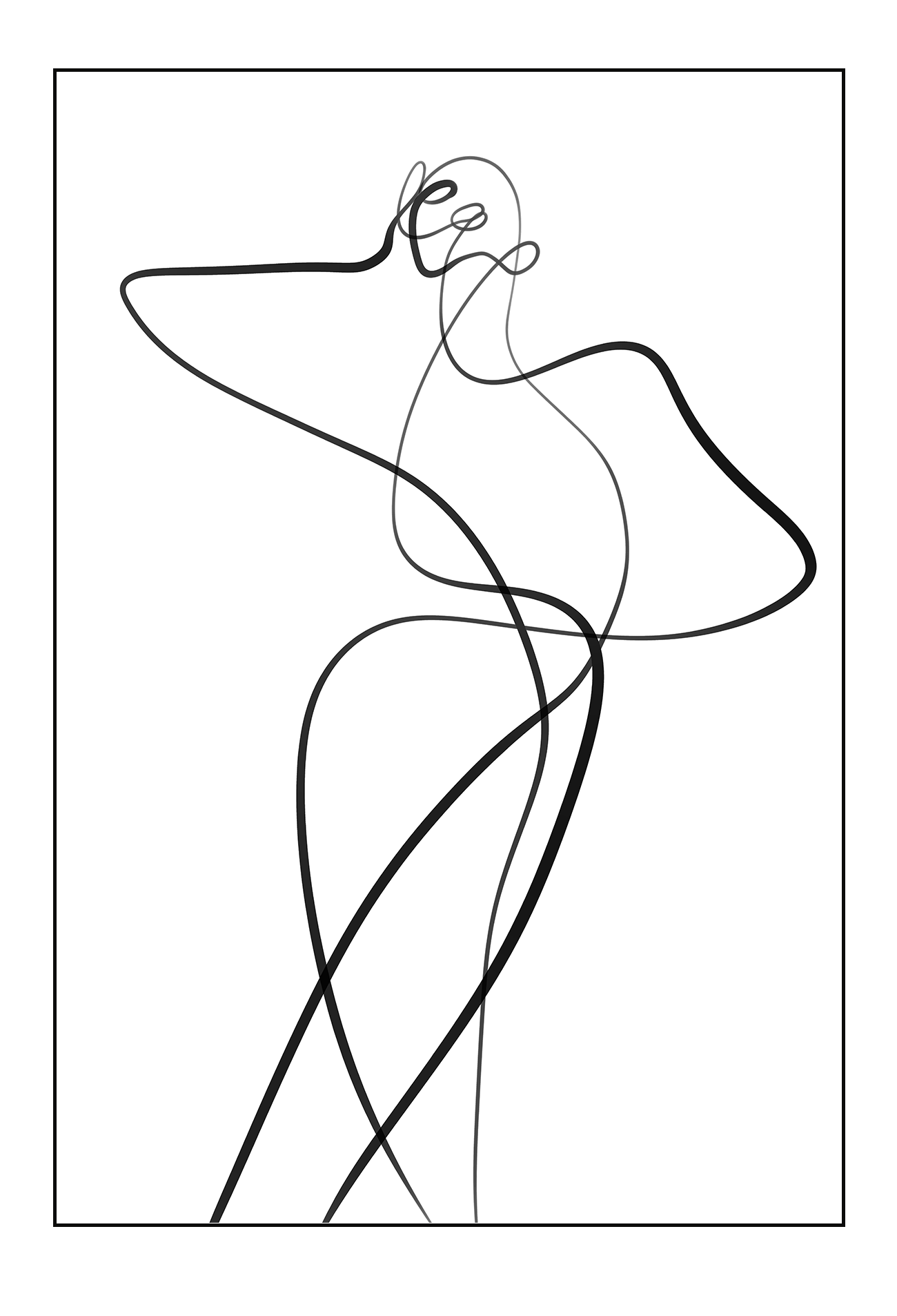 Line art minimal scandi portrait print outline shape woman hand body sexy bedroom black line on white background.