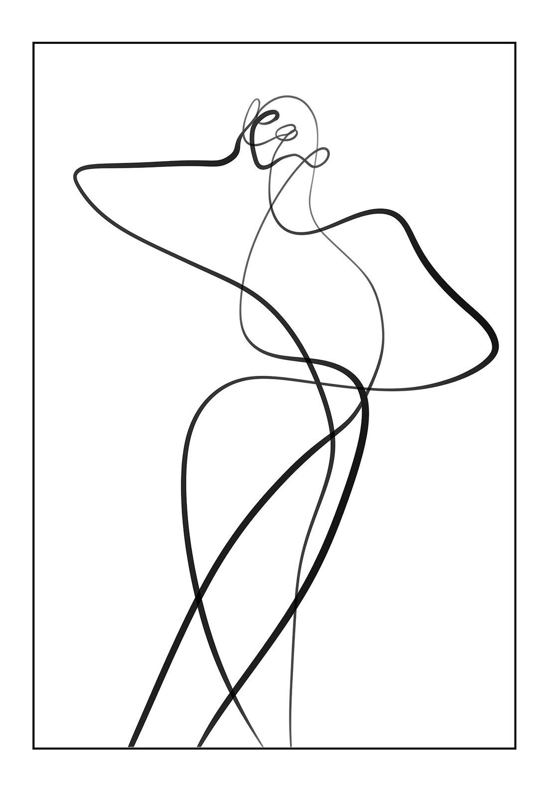 Line art minimal scandi portrait print outline shape woman hand body sexy bedroom black line on white background.
