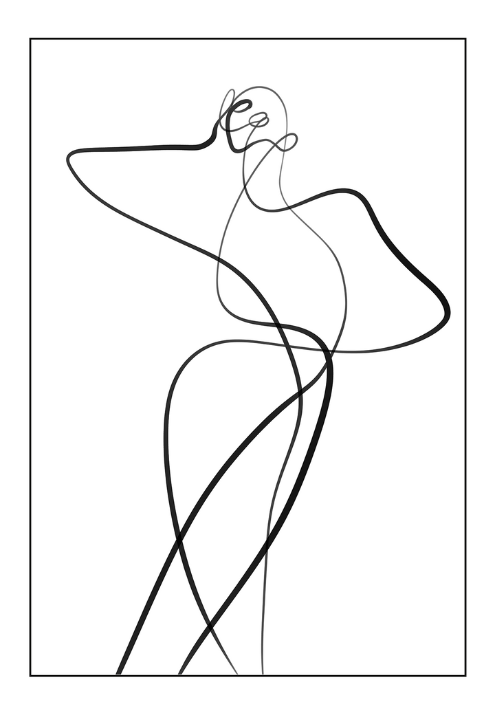 Line art minimal scandi portrait print outline shape woman hand body sexy bedroom black line on white background.