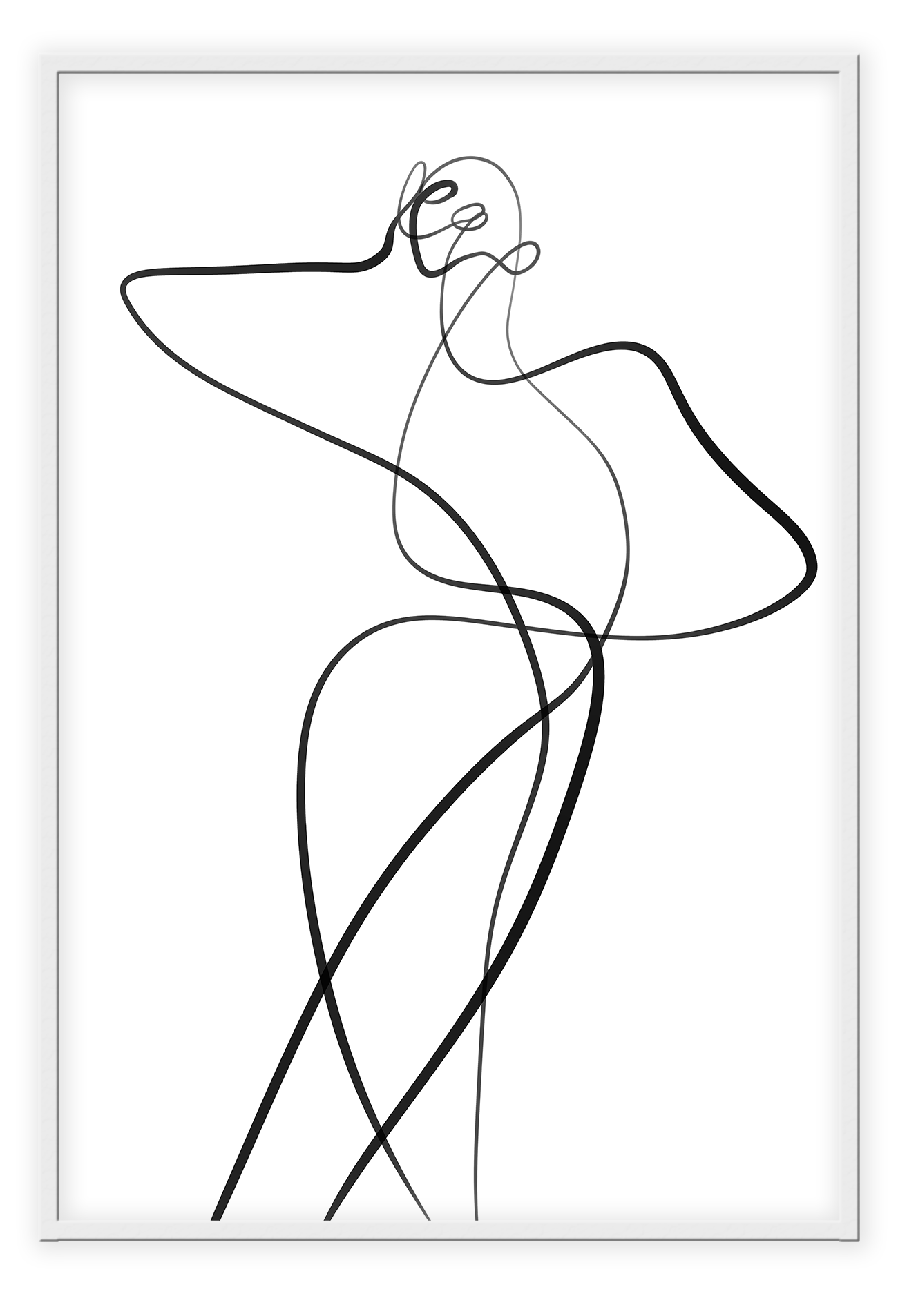 Line art minimal scandi portrait print outline shape woman hand body sexy bedroom black line on white background.