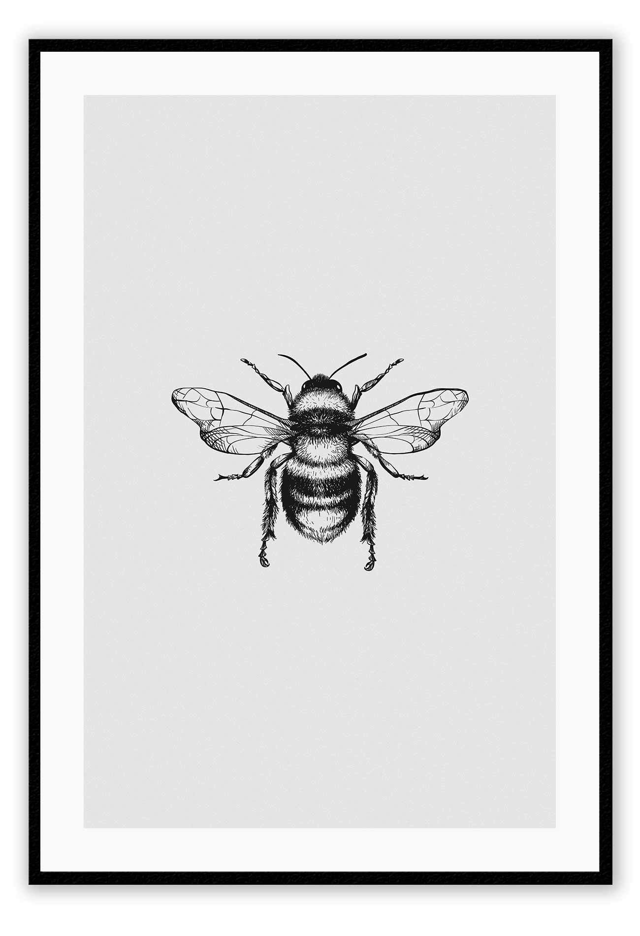 bee art framed print black Gold brass minimal natural modern style black background