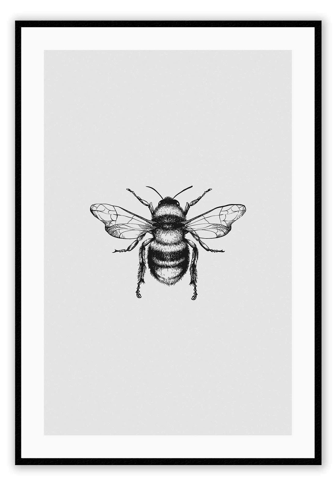 bee art framed print black Gold brass minimal natural modern style black background