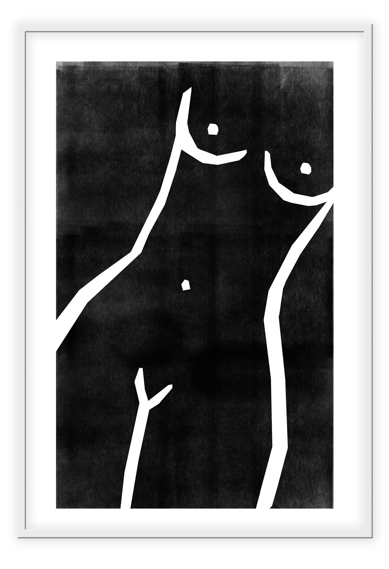 A black and white wall art with a nude woman sketch. 