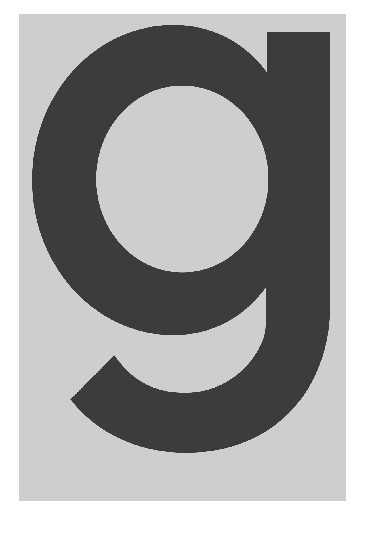 A simple, scandi typography wall art with dark grey writting G on light grey background.