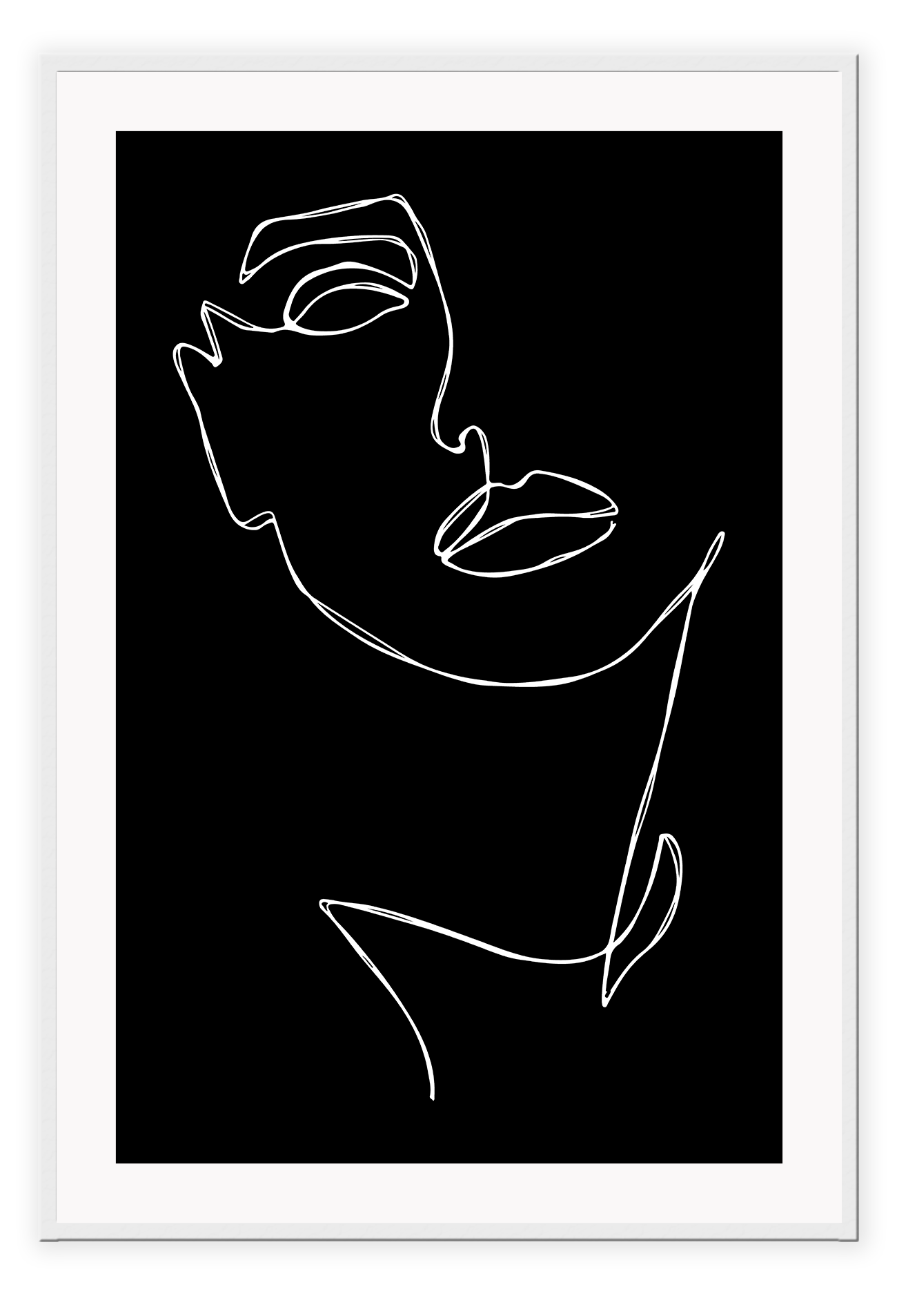 Line art minimal black and white face woman white line face outline