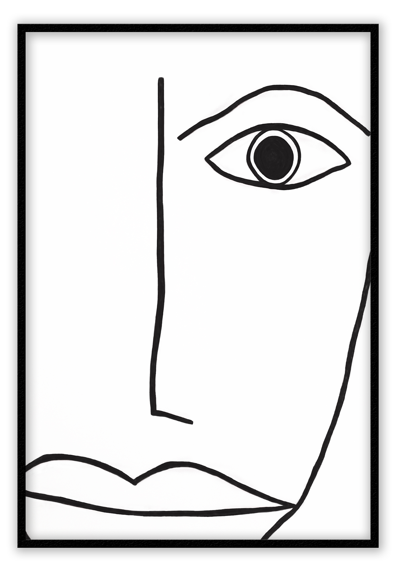 Abstract black and white line art of face and eye person close-up minimal