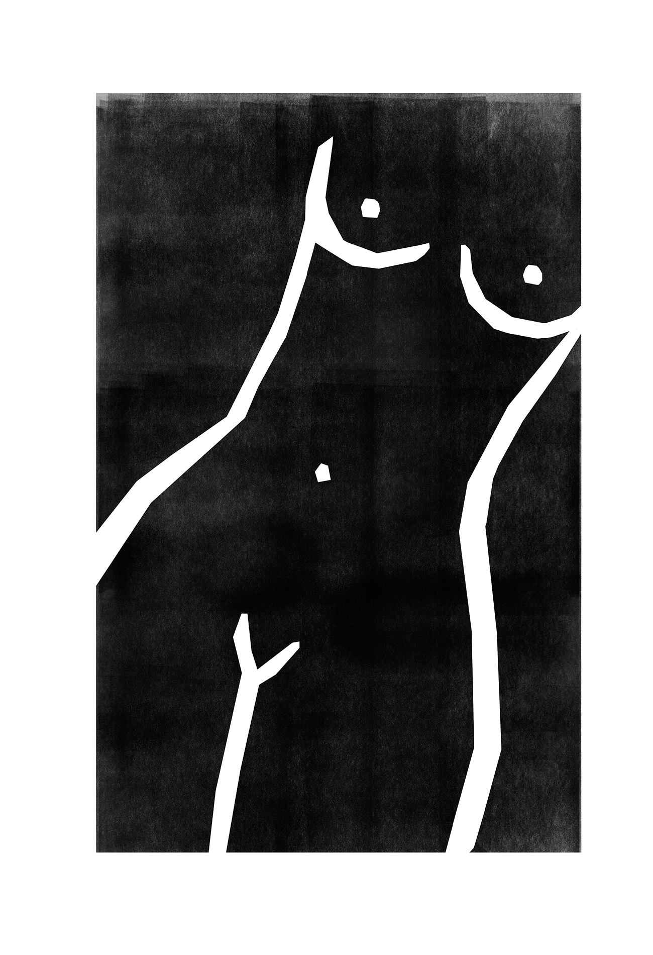 A black and white wall art with a nude woman sketch. 