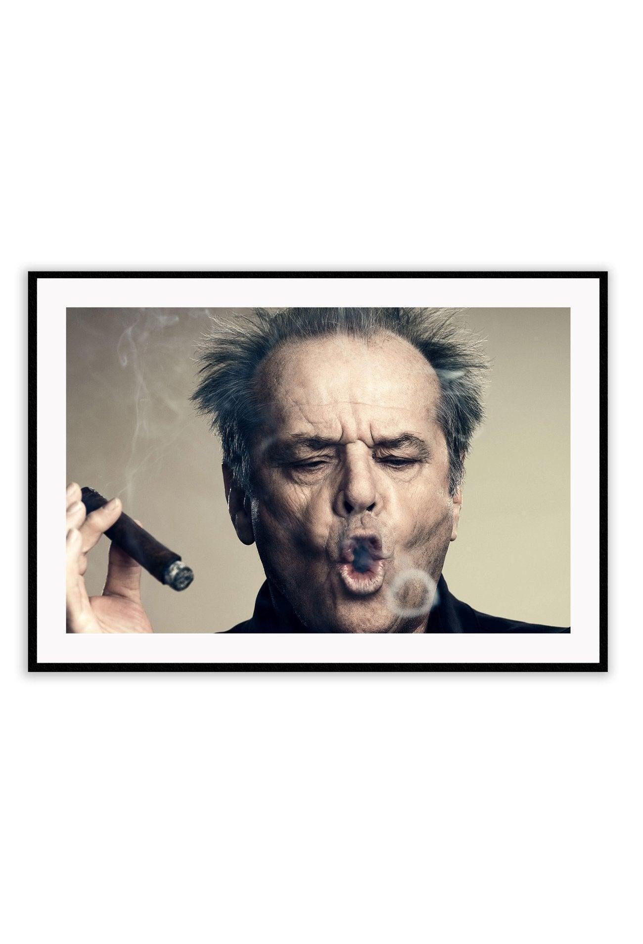 This image features a framed print of Jack Nicholson, captured in a iconic and expressive pose. The print is mounted on high-quality matte paper, offering a realistic and vibrant depiction of the subject.