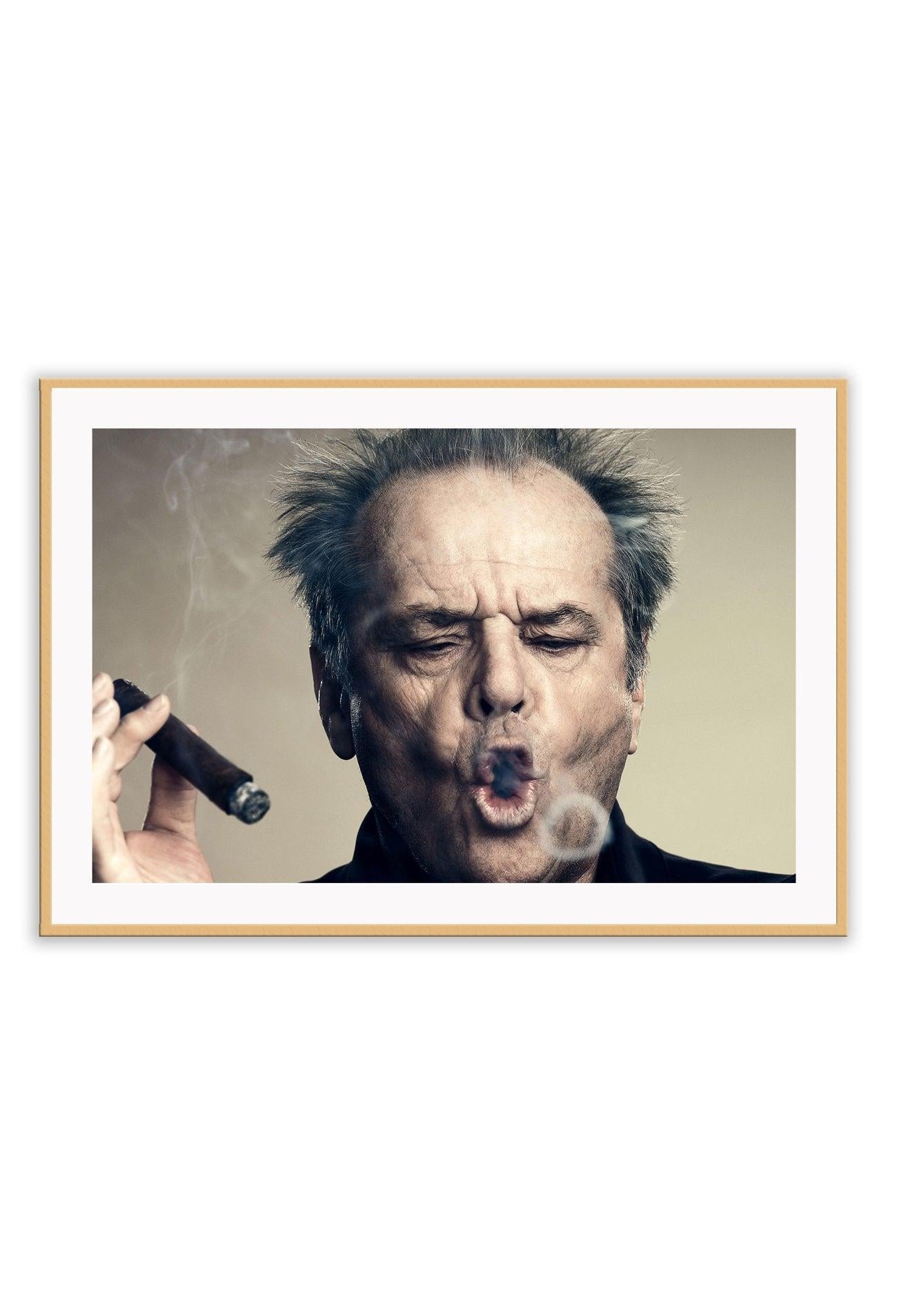 This image features a framed print of Jack Nicholson, captured in a iconic and expressive pose. The print is mounted on high-quality matte paper, offering a realistic and vibrant depiction of the subject.