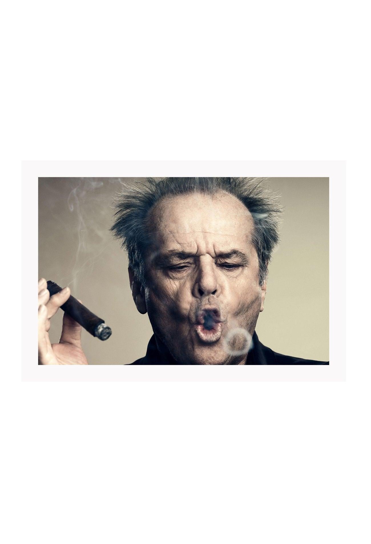 This image features a framed print of Jack Nicholson, captured in a iconic and expressive pose. The print is mounted on high-quality matte paper, offering a realistic and vibrant depiction of the subject.