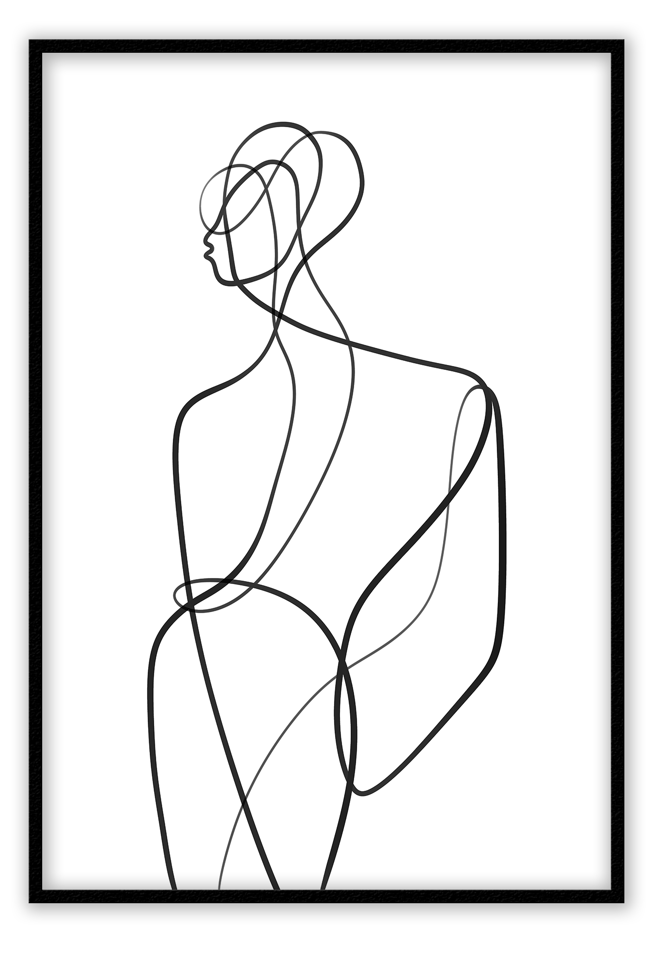 Line art minimal scandi portrait print outline shape woman hand body sexy bedroom black line on white background.