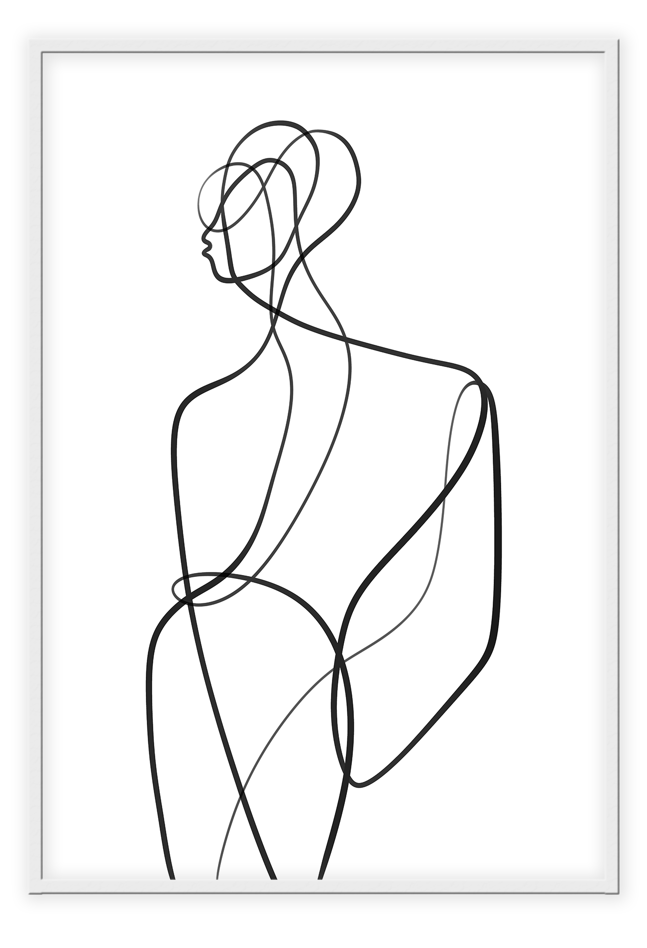 Line art minimal scandi portrait print outline shape woman hand body sexy bedroom black line on white background.