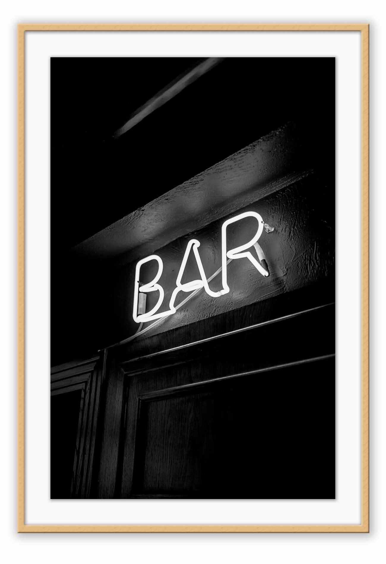 A fashion typography wall art of neon bar sign in black and white. 