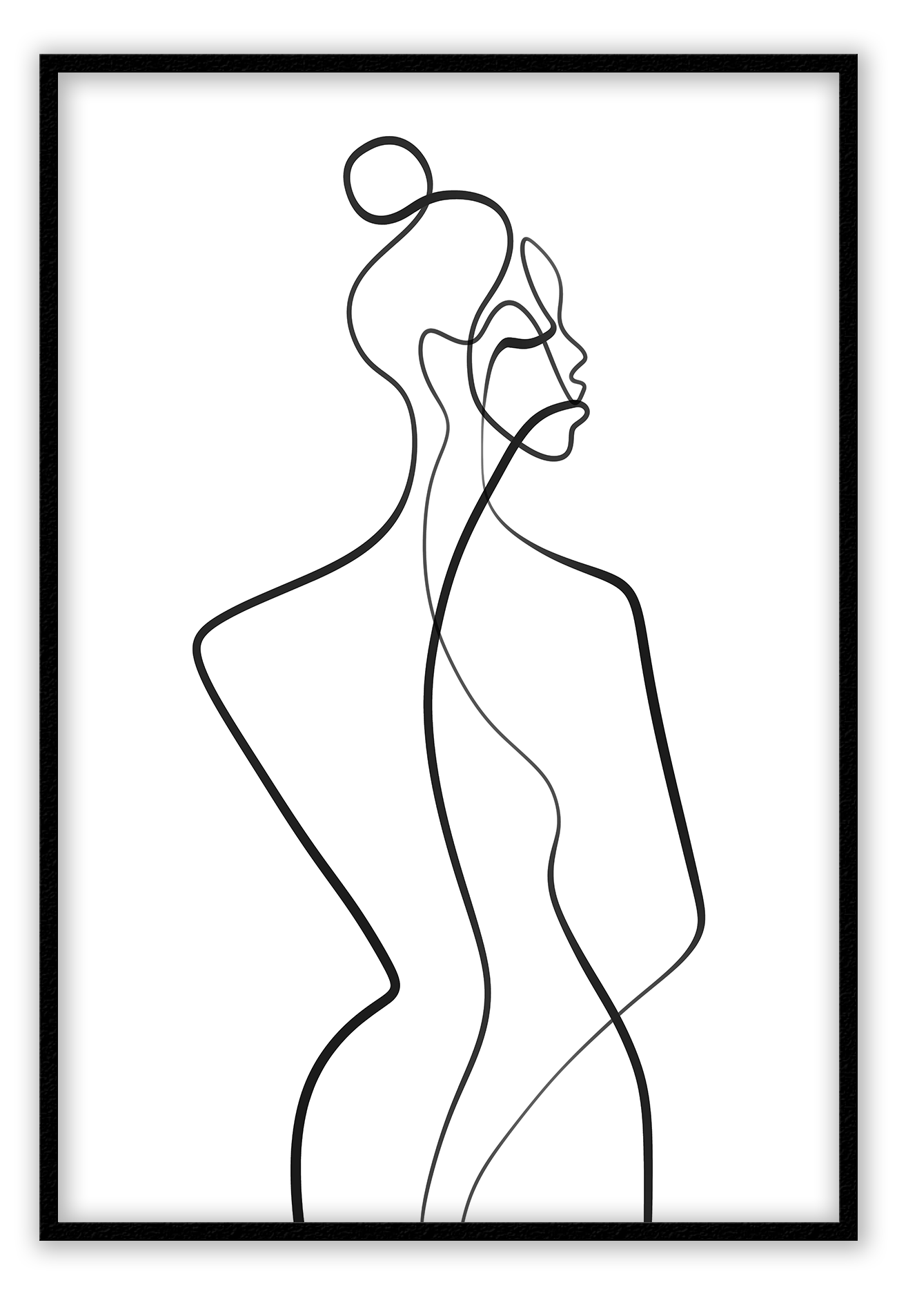 Line art minimal scandi portrait print outline shape woman hand body sexy bedroom black line on white background.