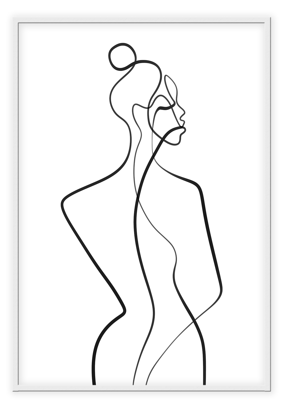 Line art minimal scandi portrait print outline shape woman hand body sexy bedroom black line on white background.