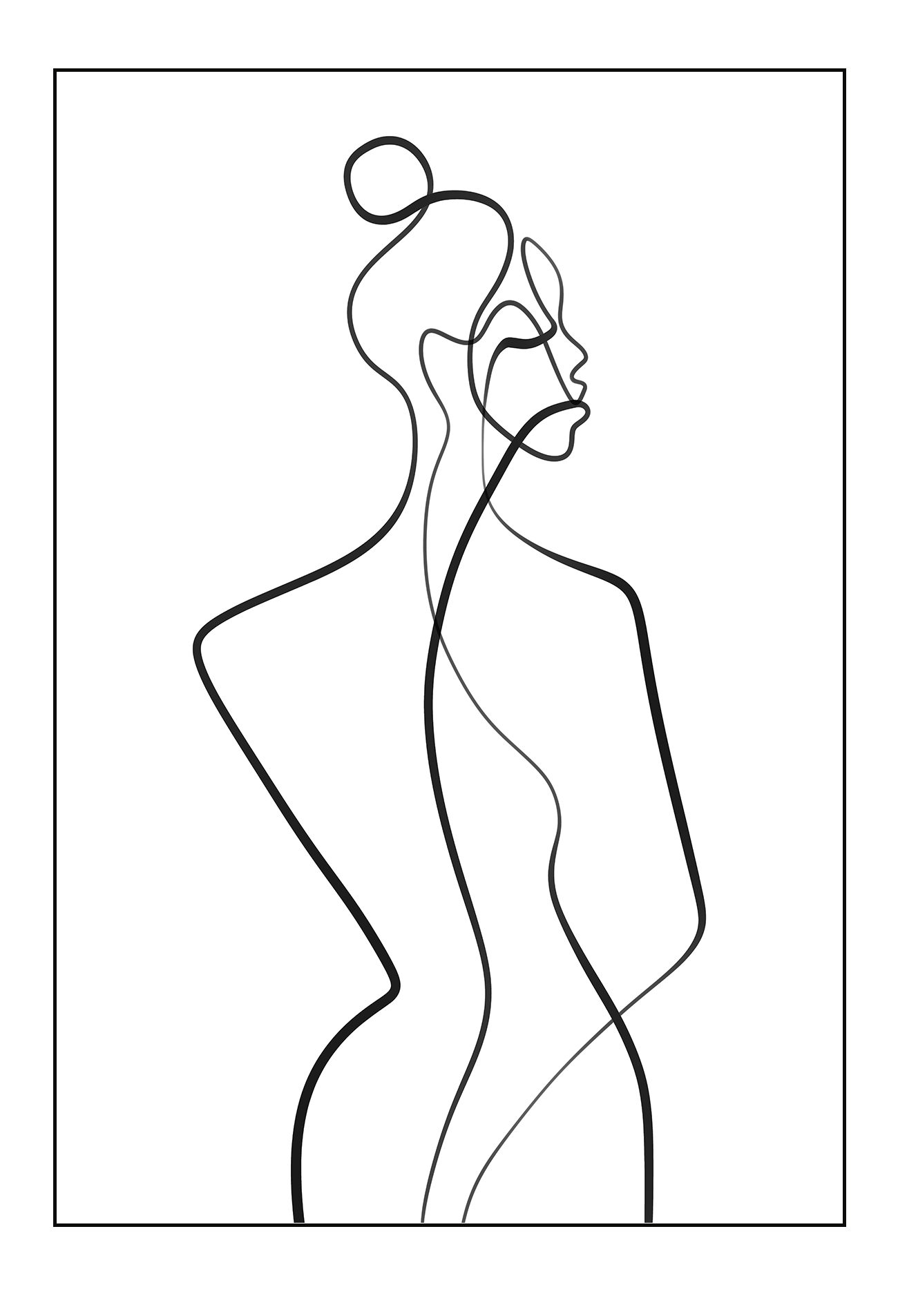 Line art minimal scandi portrait print outline shape woman hand body sexy bedroom black line on white background.