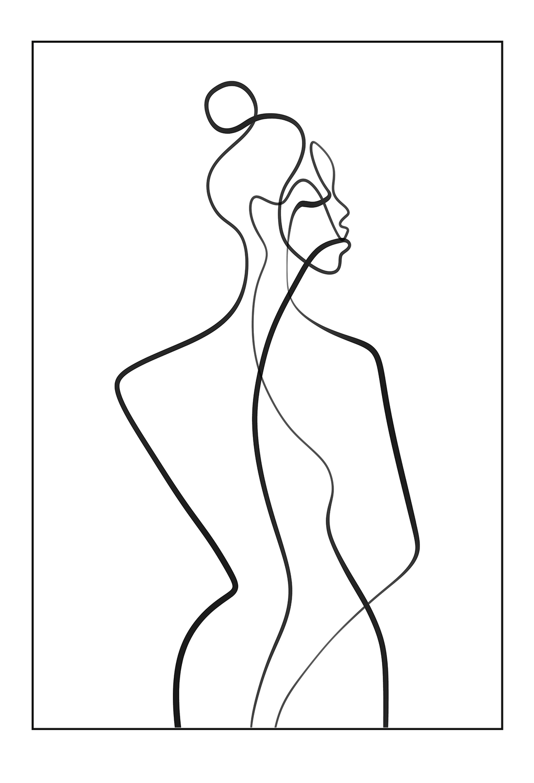 Line art minimal scandi portrait print outline shape woman hand body sexy bedroom black line on white background.