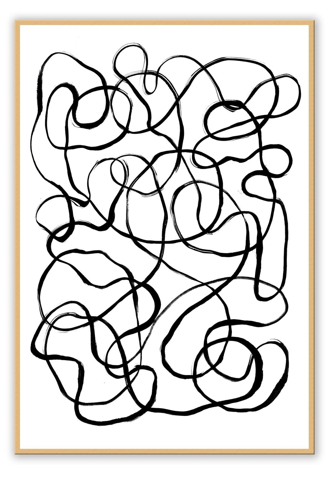 Minimal line art print with white background modern portrait landscape black squiggle