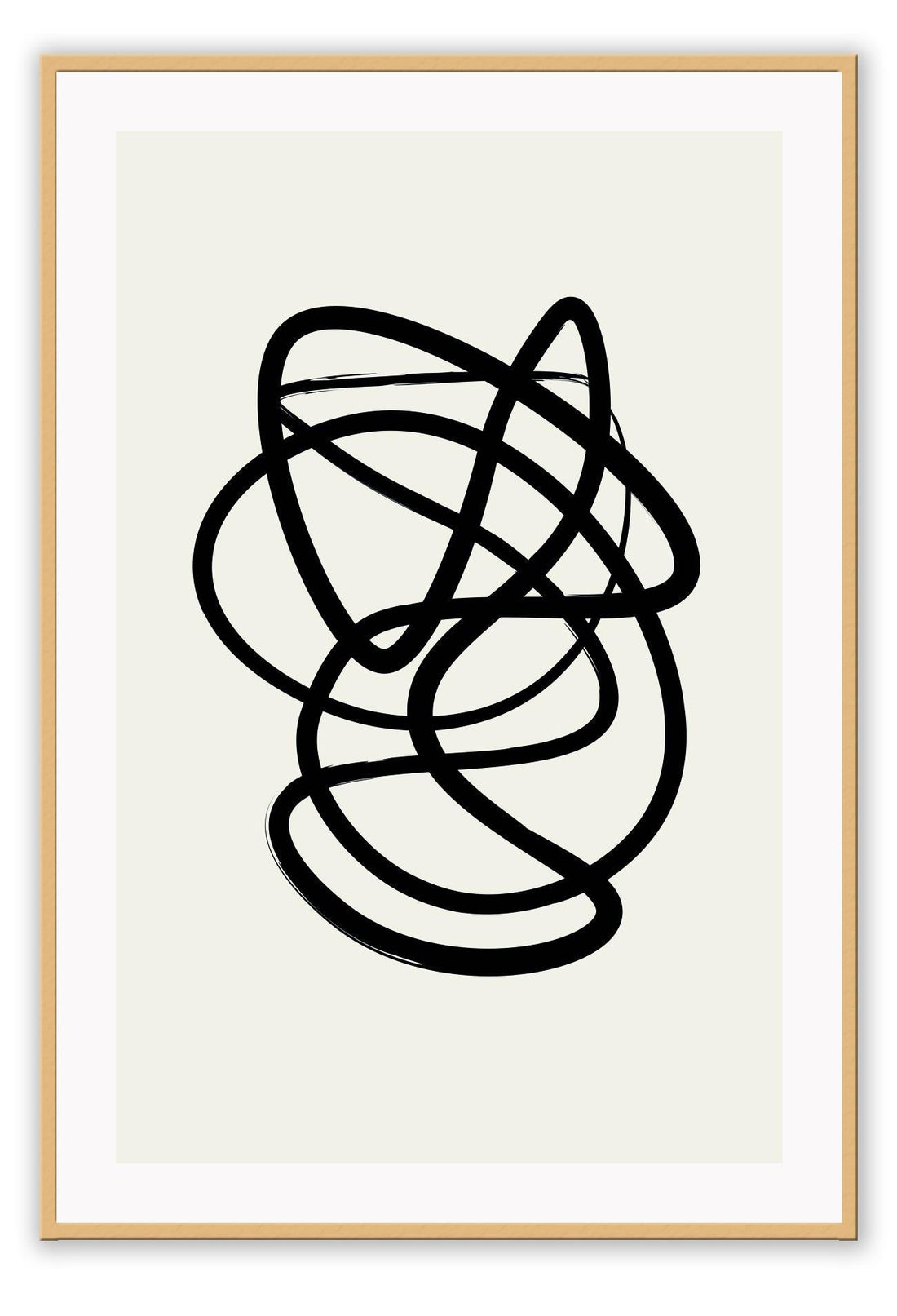 Abstract black and white squiggle print with textured black line and cream background 