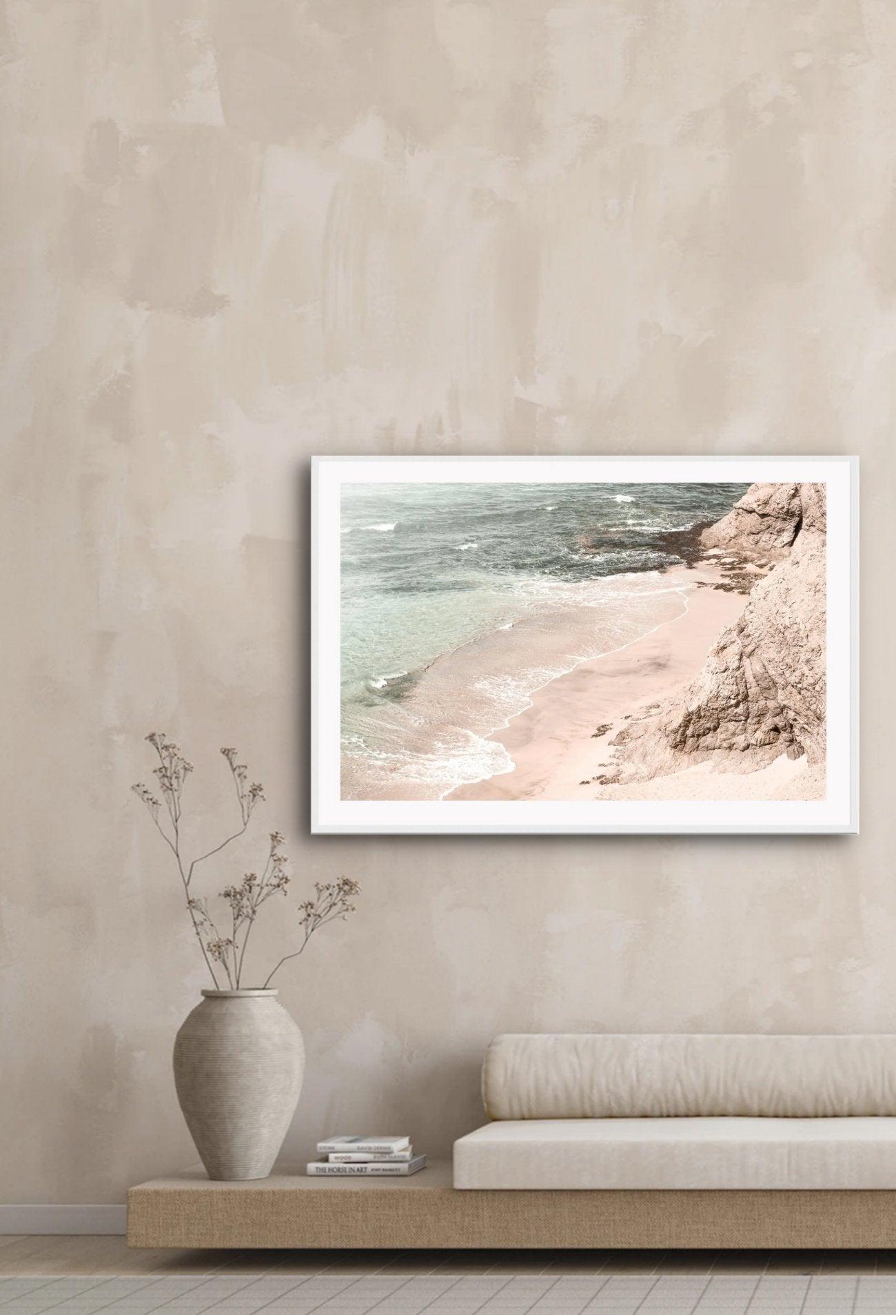 Ocean art with a view of cliff, sand and ocean in the distance