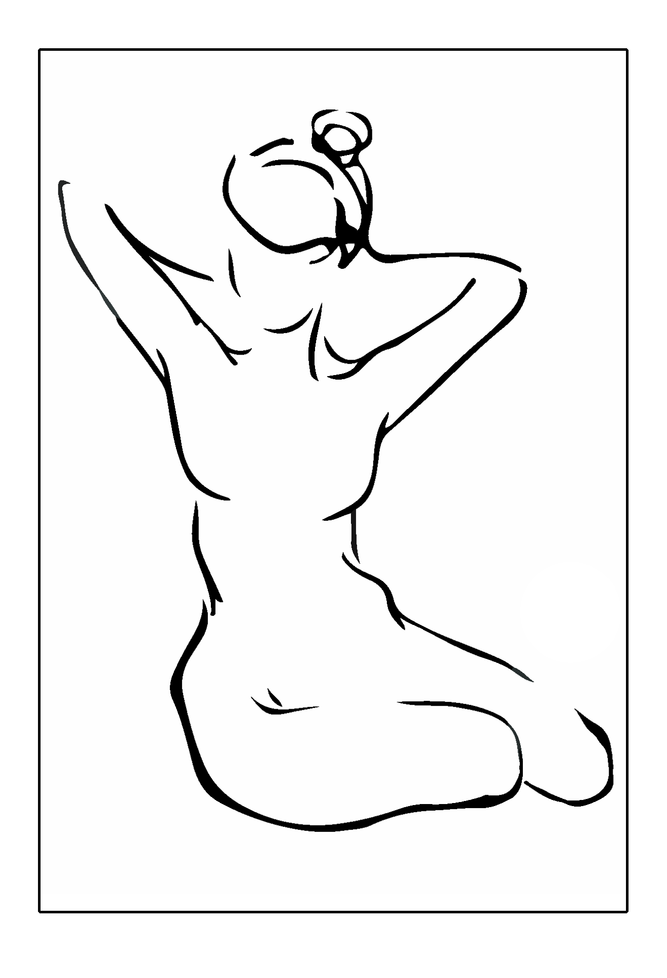 Sketch line art of woman from behind nude in black on white background bedroom d≈Ωcor