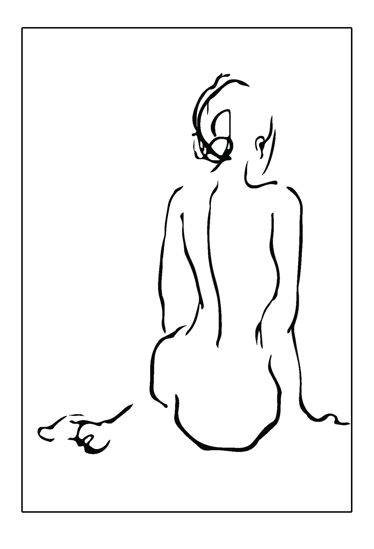 Sketch line art of woman from behind nude in black on white background bedroom d≈Ωcor