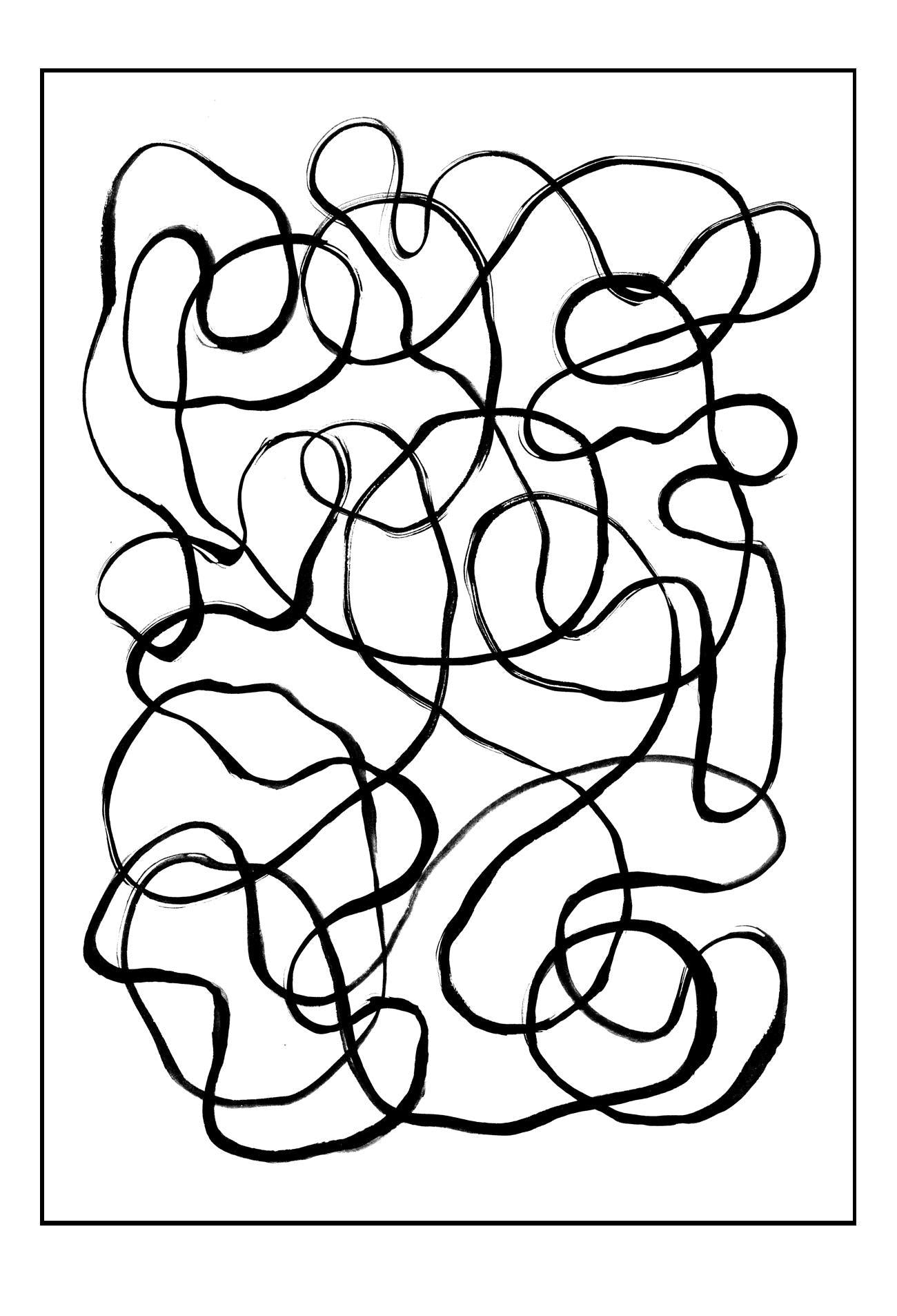 Minimal line art print with white background modern portrait landscape black squiggle