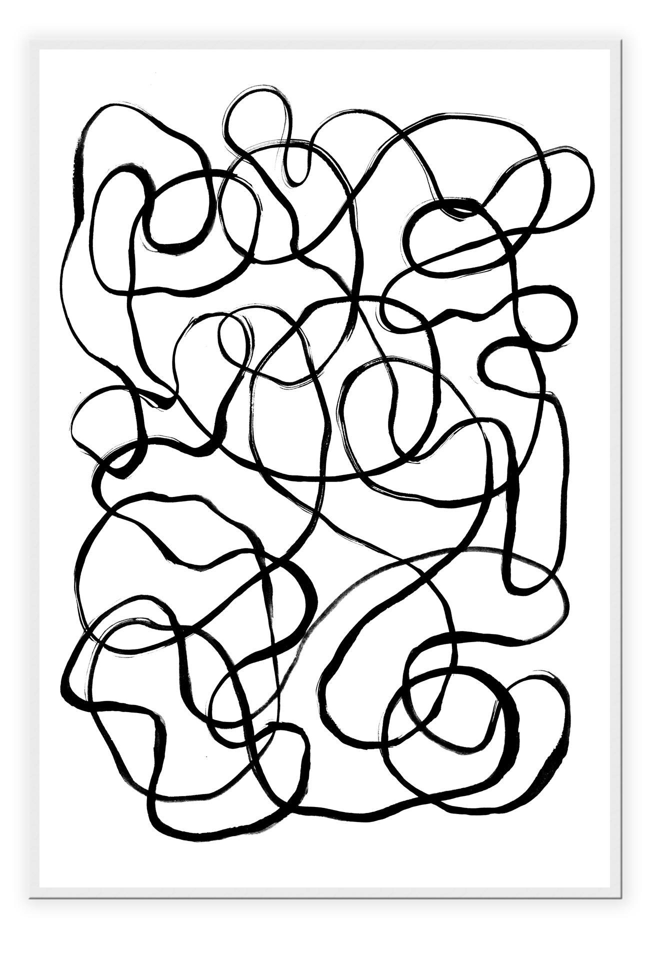 Minimal line art print with white background modern portrait landscape black squiggle