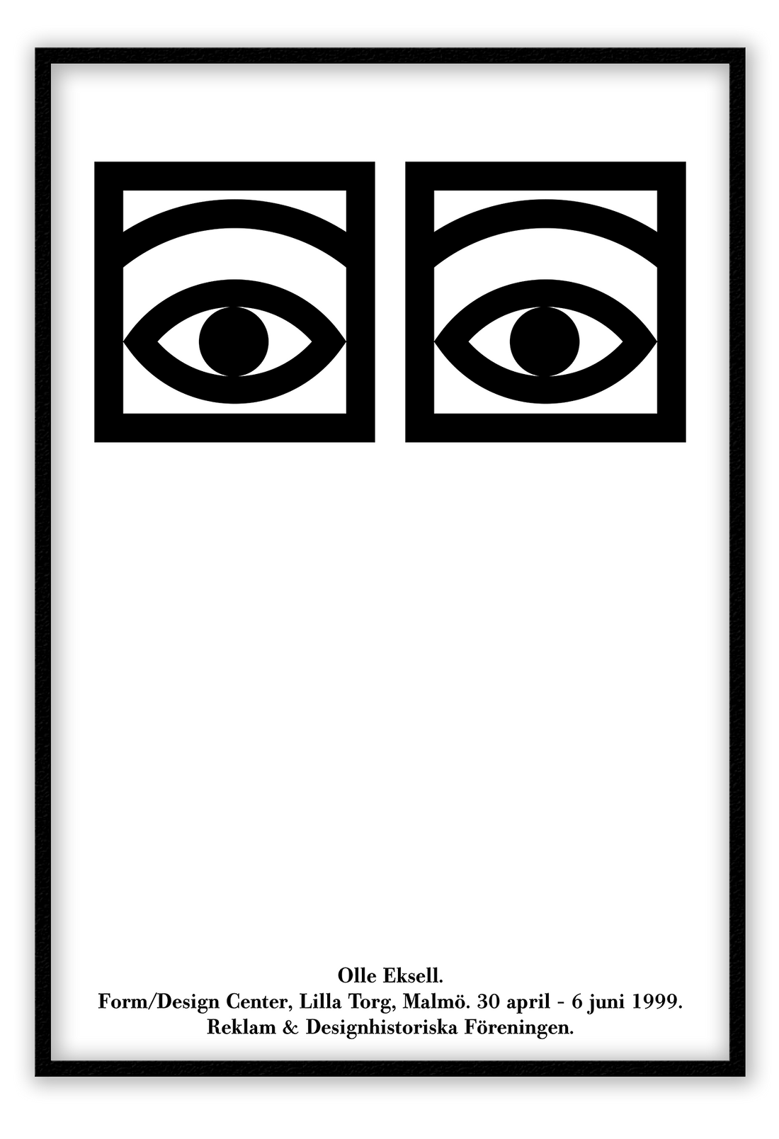 A black and white typography wall art with √ñgon Cacao one-eye by Swedish illustrator Olle Eksell in 1956.